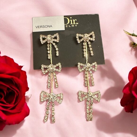 nOir Jewelry Crystal Bow Drop Earrings - NWT - Picture 3 of 6